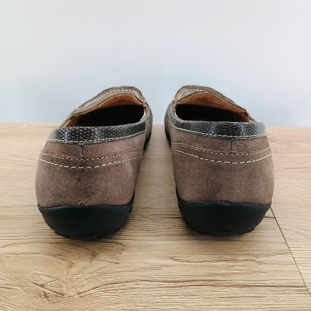 Naturalizer Womens 8.5 Taupe Leather Slip On Loafer Casual Walking Shoes